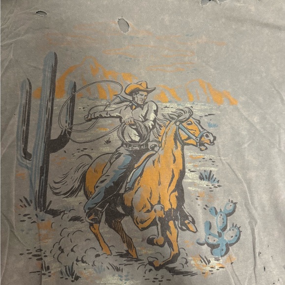 Vintage Cowboy Graphic Tee in Distressed Gray - Picture 2 of 3